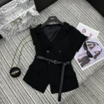 Dior Women Asymmetric Short-Sleeved Jacket with Belt Black Silk and Cotton Faille