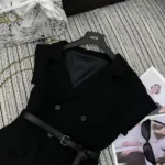 Dior Women Asymmetric Short-Sleeved Jacket with Belt Black Silk and Cotton Faille