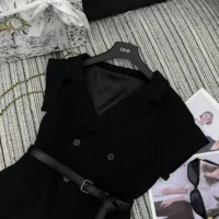 Dior Women Asymmetric Short-Sleeved Jacket with Belt Black Silk and Cotton Faille (1)