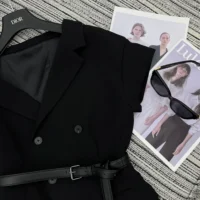 Dior Women Asymmetric Short-Sleeved Jacket with Belt Black Silk and Cotton Faille (1)