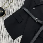 Dior Women Asymmetric Short-Sleeved Jacket with Belt Black Silk and Cotton Faille