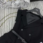 Dior Women Asymmetric Short-Sleeved Jacket with Belt Black Silk and Cotton Faille