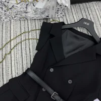 Dior Women Asymmetric Short-Sleeved Jacket with Belt Black Silk and Cotton Faille (1)