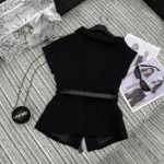 Dior Women Asymmetric Short-Sleeved Jacket with Belt Black Silk and Cotton Faille