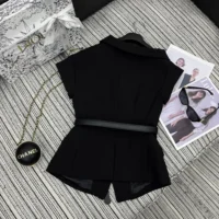 Dior Women Asymmetric Short-Sleeved Jacket with Belt Black Silk and Cotton Faille (1)
