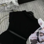 Dior Women Asymmetric Short-Sleeved Jacket with Belt Black Silk and Cotton Faille