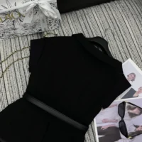 Dior Women Asymmetric Short-Sleeved Jacket with Belt Black Silk and Cotton Faille (1)