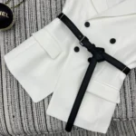 Dior Women Asymmetric Short-Sleeved Jacket with Belt Ecru Virgin Wool and Silk Grain de Poudre