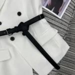 Dior Women Asymmetric Short-Sleeved Jacket with Belt Ecru Virgin Wool and Silk Grain de Poudre