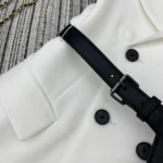 Dior Women Asymmetric Short-Sleeved Jacket with Belt Ecru Virgin Wool and Silk Grain de Poudre