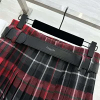 Dior Women Belted Short Kilt Red Gray and Black Check’n’Dior Virgin Wool (1)