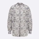 Dior Women Blouse White Cotton Muslin with Multicolor Toile de Jouy Papillon Motif