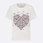 Dior Women Dioramour Embroidered T-Shirt White Cotton and Linen Jersey