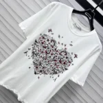 Dior Women Dioramour Embroidered T-Shirt White Cotton and Linen Jersey