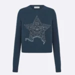 Dior Women Embroidered Sweater Blue Cashmere Knit 514S57A0027