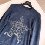 Dior Women Embroidered Sweater Blue Cashmere Knit 514S57A0027