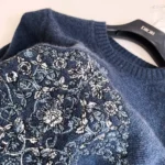 Dior Women Embroidered Sweater Blue Cashmere Knit 514S57A0027
