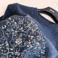 Dior Women Embroidered Sweater Blue Cashmere Knit 514S57A0027 (1)