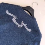 Dior Women Embroidered Sweater Blue Cashmere Knit 514S57A0027