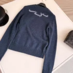 Dior Women Embroidered Sweater Blue Cashmere Knit 514S57A0027