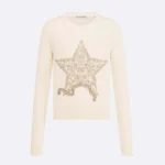 Dior Women Embroidered Sweater Ecru Cashmere Knit-514S57G0027