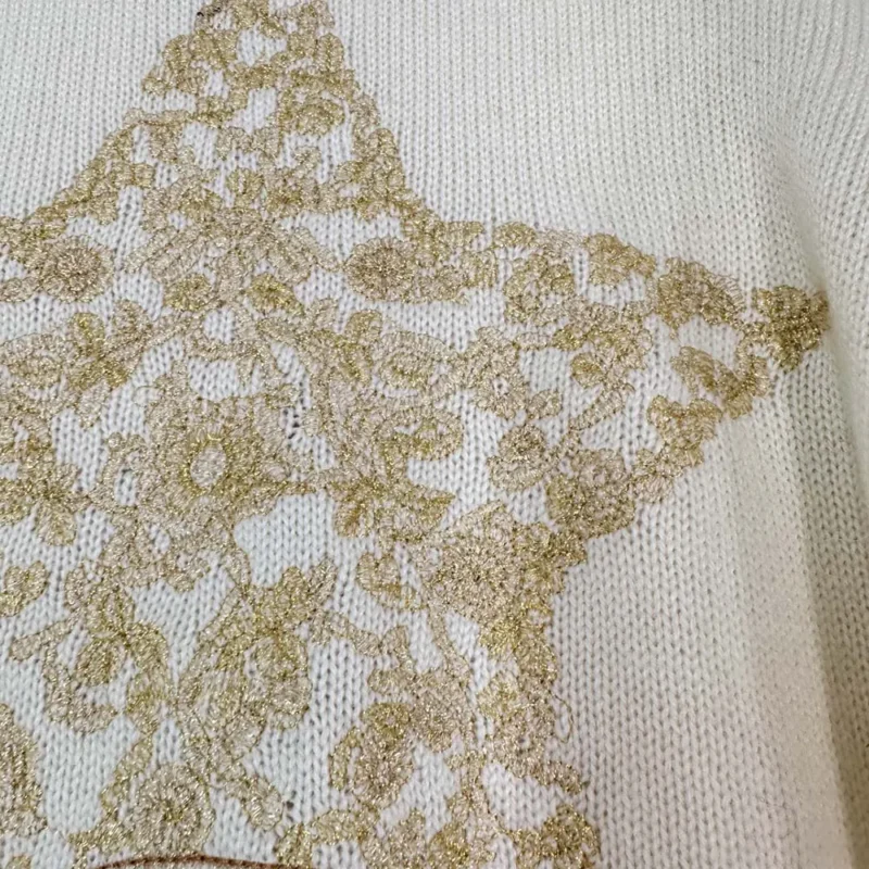Dior Women Embroidered Sweater Ecru Cashmere Knit-514S57G0027