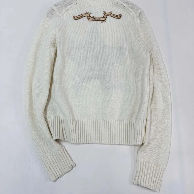 Dior Women Embroidered Sweater Ecru Cashmere Knit-514S57G0027