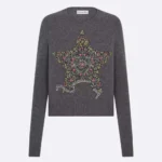 Dior Women Embroidered Sweater Gray Cashmere Knit 514S57A002