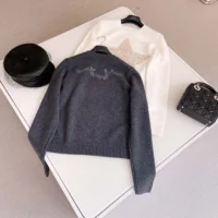 Dior Women Embroidered Sweater Gray Cashmere Knit 514S57A002 (1)