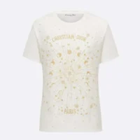 Dior Women Embroidered T-Shirt White Cotton Jersey with Gold-Tone Dior Astral Motif (1)
