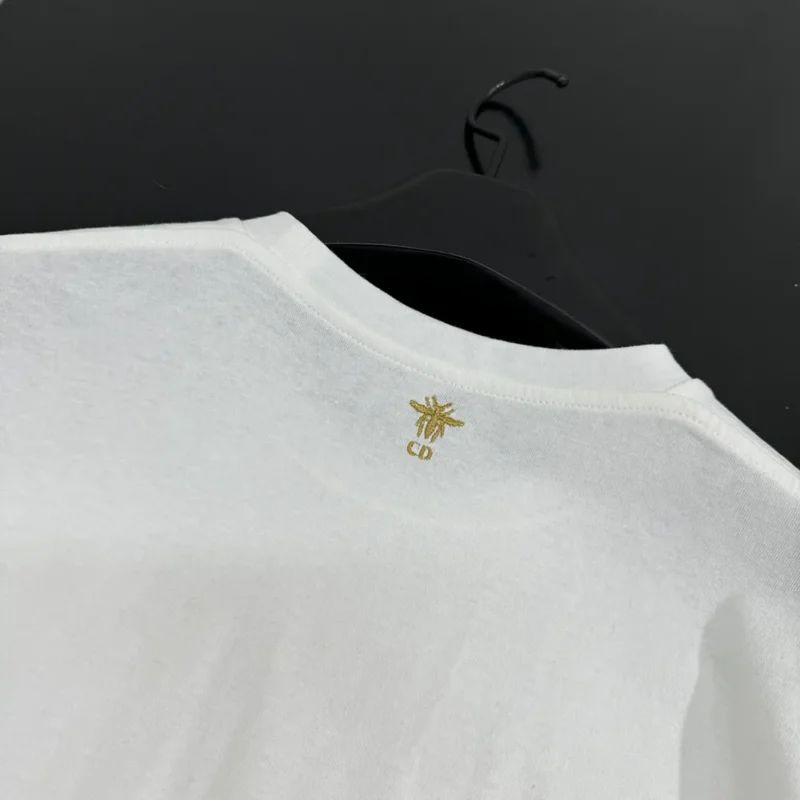 Dior Women Embroidered T-Shirt White Cotton Jersey with Gold-Tone Dior Astral Motif