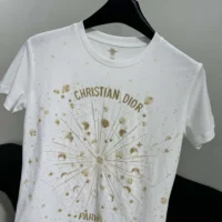 Dior Women Embroidered T-Shirt White Cotton Jersey with Gold-Tone Dior Astral Motif (1)