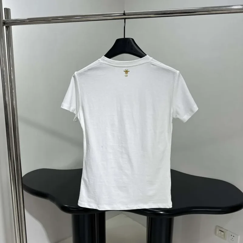 Dior Women Embroidered T-Shirt White Cotton Jersey with Gold-Tone Dior Astral Motif