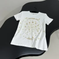 Dior Women Embroidered T-Shirt White Cotton Jersey with Gold-Tone Dior Astral Motif (1)