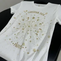Dior Women Embroidered T-Shirt White Cotton Jersey with Gold-Tone Dior Astral Motif (1)