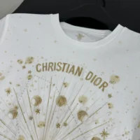 Dior Women Embroidered T-Shirt White Cotton Jersey with Gold-Tone Dior Astral Motif (1)