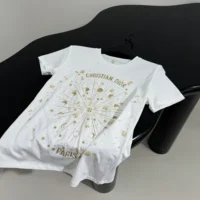 Dior Women Embroidered T-Shirt White Cotton Jersey with Gold-Tone Dior Astral Motif (1)