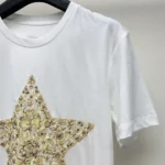 Dior Women Embroidered T-Shirt White Cotton and Linen Jersey with Gold-Tone Dior Around the World Motif