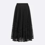 Dior Women Flared Mid-Length Skirt Black Dior Chardons Cotton-Blend Lace
