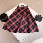 Dior Women Flared Mid-Length Skirt Pink Gray and White Check’n’Dior Virgin Wool