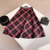 Dior Women Flared Mid-Length Skirt Pink Gray and White Check’n’Dior Virgin Wool (1)