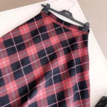 Dior Women Flared Mid-Length Skirt Pink Gray and White Check’n’Dior Virgin Wool