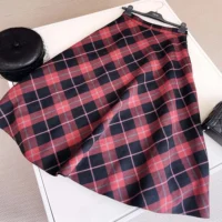 Dior Women Flared Mid-Length Skirt Pink Gray and White Check’n’Dior Virgin Wool (1)
