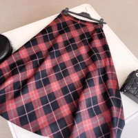 Dior Women Flared Mid-Length Skirt Pink Gray and White Check’n’Dior Virgin Wool (1)