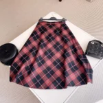 Dior Women Flared Mid-Length Skirt Pink Gray and White Check’n’Dior Virgin Wool