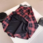 Dior Women Flared Mid-Length Skirt Pink Gray and White Check’n’Dior Virgin Wool