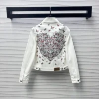 Dior Men Jacket White Cotton Denim with Gold-Tone Dior Around the World Motif (1)