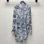 Dior Women Long Blouse White Cotton Muslin with Blue Dior Chardons Motif