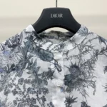 Dior Women Long Blouse White Cotton Muslin with Blue Dior Chardons Motif