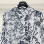Dior Women Long Blouse White Cotton Muslin with Blue Dior Chardons Motif